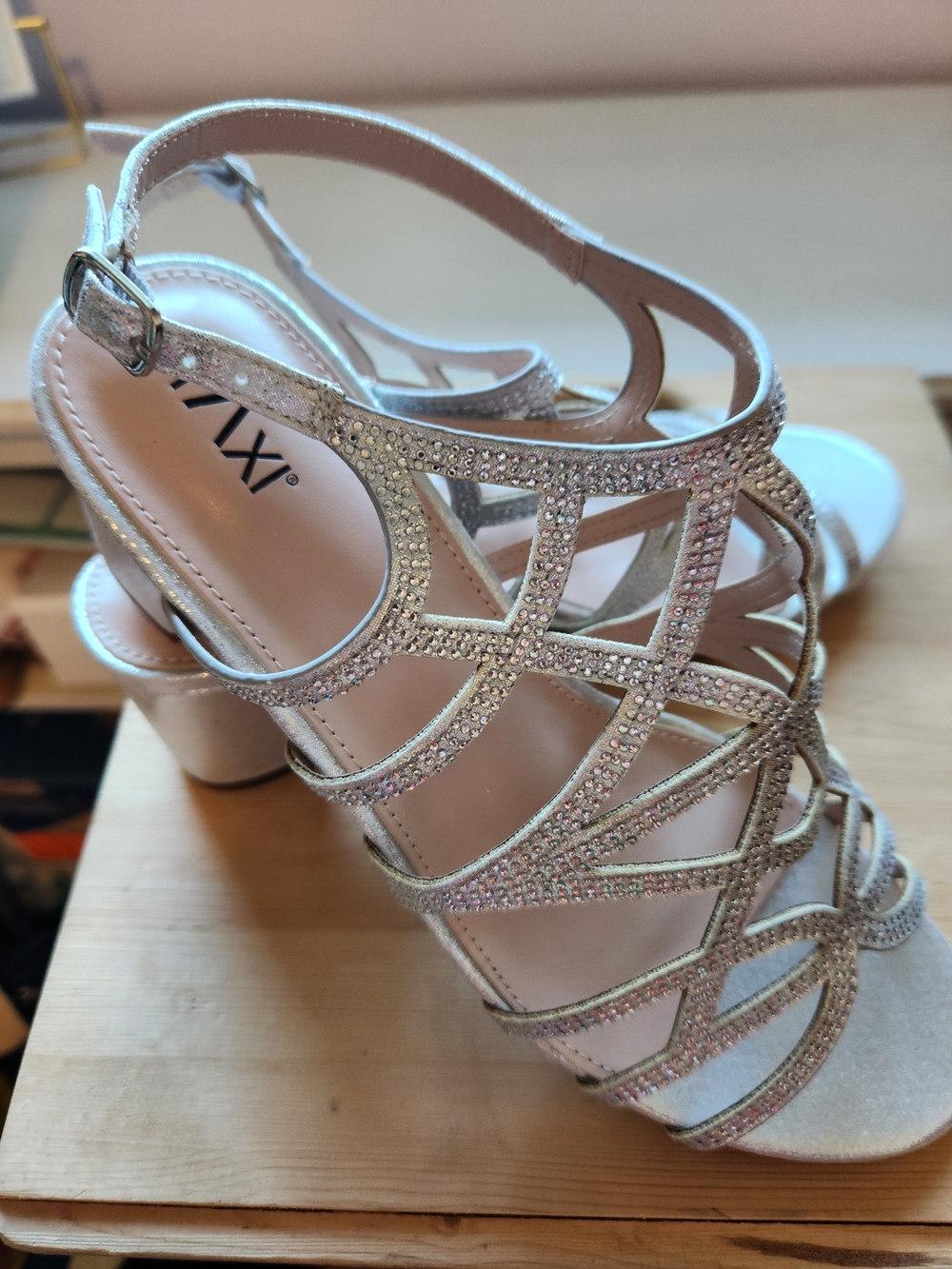 Sparkling Silver Rhinestone Block Heel Sandals
